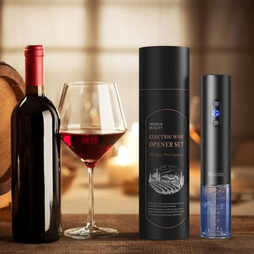  [아마존베스트]Electric Wine Opener, Quntis Automatic Corkscrew Wine Bottle Opener Kit with Foil Cutter, Wine Cork Opener with LED Light - Housewarming Christmas Thanksgiving Wine Lover Gift Set