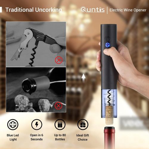  [아마존베스트]Electric Wine Opener, Quntis Automatic Corkscrew Wine Bottle Opener Kit with Foil Cutter, Wine Cork Opener with LED Light - Housewarming Christmas Thanksgiving Wine Lover Gift Set