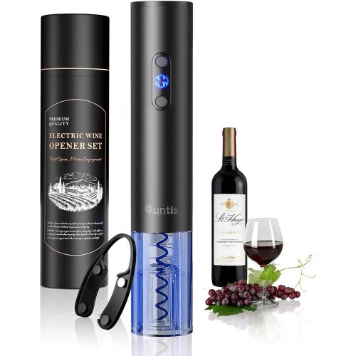  [아마존베스트]Electric Wine Opener, Quntis Automatic Corkscrew Wine Bottle Opener Kit with Foil Cutter, Wine Cork Opener with LED Light - Housewarming Christmas Thanksgiving Wine Lover Gift Set