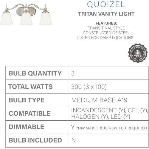  Quoizel TT8743BN Tritan 3-Light Bath Light, Brushed Nickel