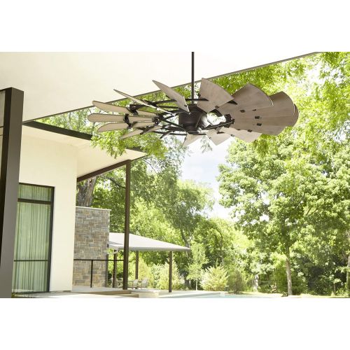  Quorum 197215-9 Windmill Ceiling Fan in Galvanized with UL Damp Weathered Oak Aluminum Blades