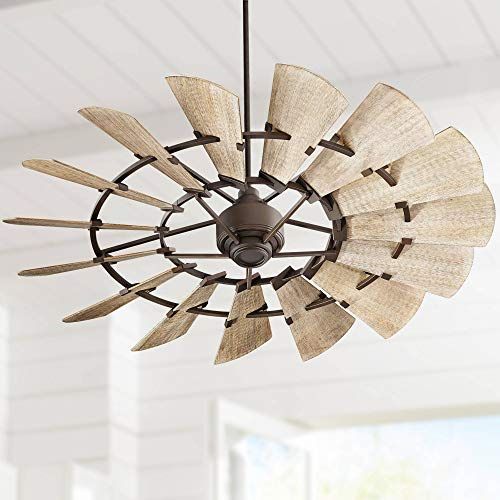  Quorum 196015-86 Windmill Ceiling Fan in Oiled Bronze with UL Damp Weathered Oak Blades