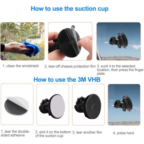  [아마존베스트]QveeQ Dash Cam Suction Cup Mount Compatible with Crosstour, APEMAN, YI 2.7, Z-Edge Z3 3 and Most Other Dash Cam with 16 Different Points, 3 x Glue Double Sided Adhesive Tapes, 3 Wipes(Dr