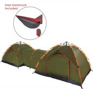 Qwest Double Instant Pop Up Camping Tents with Passageway, Automatic Green Lightweight 17 Long Portable 6-Person, with Free Portable Hammock | Aluminum & Fiberglass Poles | Sets up