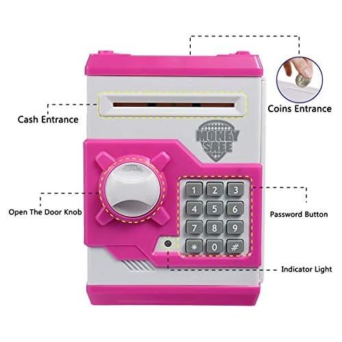  [아마존베스트]APUPPY Cartoon Password Piggy Bank Cash Coin Can,Electronic Money Bank,Birthday Gifts Toy Gifts for Kids (Pink)