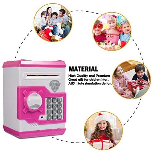  [아마존베스트]APUPPY Cartoon Password Piggy Bank Cash Coin Can,Electronic Money Bank,Birthday Gifts Toy Gifts for Kids (Pink)