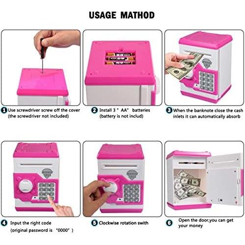  [아마존베스트]APUPPY Cartoon Password Piggy Bank Cash Coin Can,Electronic Money Bank,Birthday Gifts Toy Gifts for Kids (Pink)