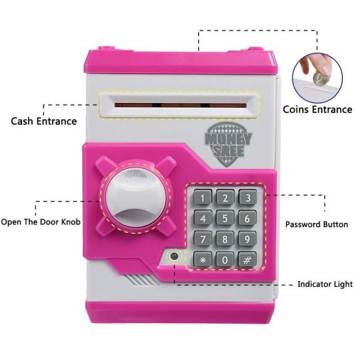  [아마존베스트]APUPPY Cartoon Password Piggy Bank Cash Coin Can,Electronic Money Bank,Birthday Gifts Toy Gifts for Kids (Pink)
