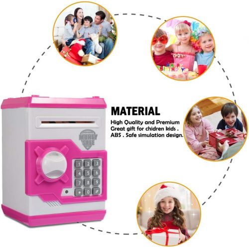  [아마존베스트]APUPPY Cartoon Password Piggy Bank Cash Coin Can,Electronic Money Bank,Birthday Gifts Toy Gifts for Kids (Pink)