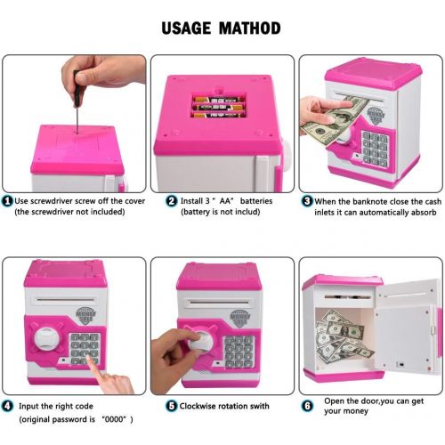  [아마존베스트]APUPPY Cartoon Password Piggy Bank Cash Coin Can,Electronic Money Bank,Birthday Gifts Toy Gifts for Kids (Pink)