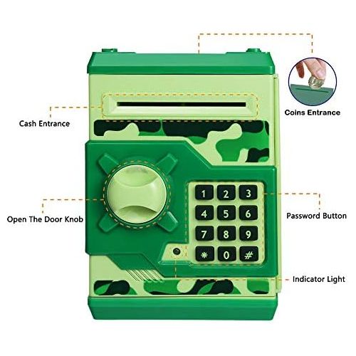  [아마존베스트]APUPPY Cartoon Password Piggy Bank Cash Coin Can,Electronic Money Bank,Birthday Gifts Toy Gifts for Kids (Camouflage Green)