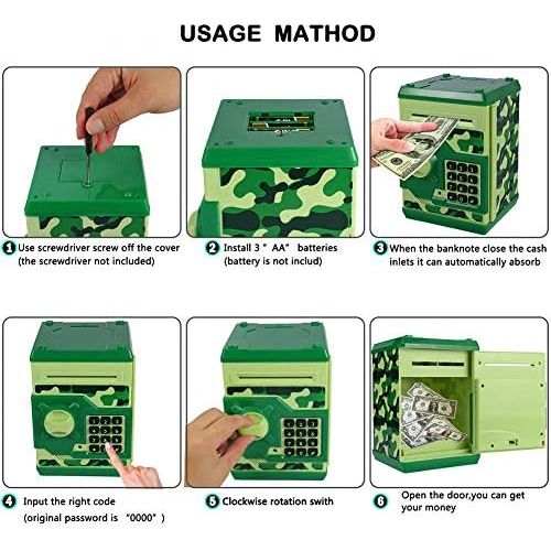  [아마존베스트]APUPPY Cartoon Password Piggy Bank Cash Coin Can,Electronic Money Bank,Birthday Gifts Toy Gifts for Kids (Camouflage Green)