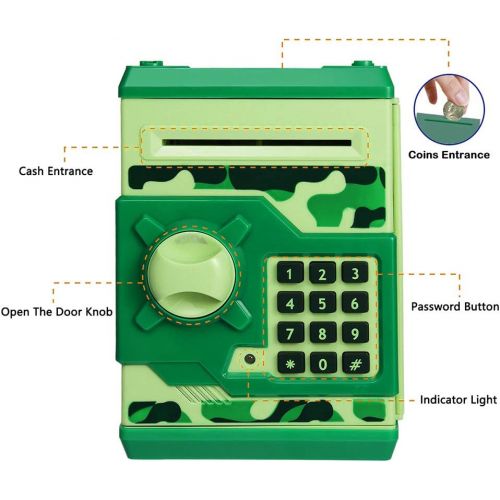  [아마존베스트]APUPPY Cartoon Password Piggy Bank Cash Coin Can,Electronic Money Bank,Birthday Gifts Toy Gifts for Kids (Camouflage Green)