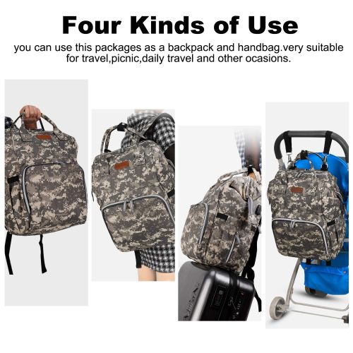  Diaper Bag Backpack with USB Charging Port Stroller Straps Insulated Pocket and Changing Pad, Tactical Diaper Bag Backpack for Dad/Boy/Mom/Girl, Camouflage by Qwreoia