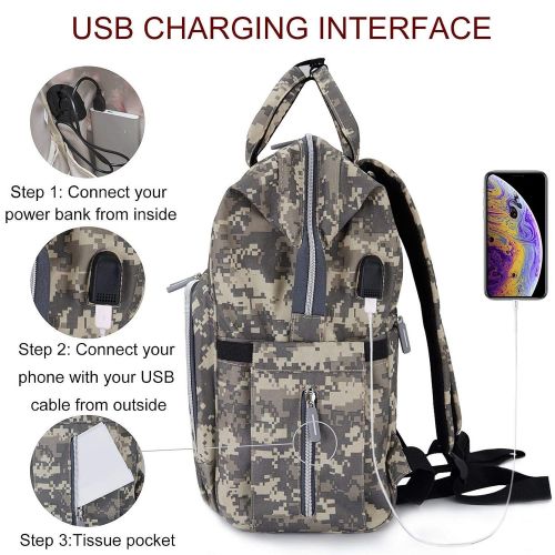  Diaper Bag Backpack with USB Charging Port Stroller Straps Insulated Pocket and Changing Pad, Tactical Diaper Bag Backpack for Dad/Boy/Mom/Girl, Camouflage by Qwreoia