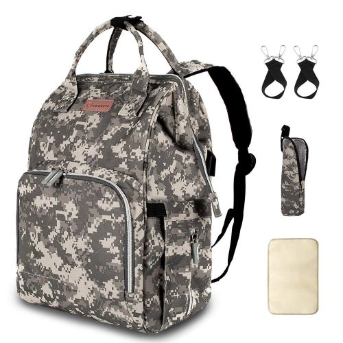  Diaper Bag Backpack with USB Charging Port Stroller Straps Insulated Pocket and Changing Pad, Tactical Diaper Bag Backpack for Dad/Boy/Mom/Girl, Camouflage by Qwreoia