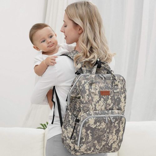  Diaper Bag Backpack with USB Charging Port Stroller Straps Insulated Pocket and Changing Pad, Tactical Diaper Bag Backpack for Dad/Boy/Mom/Girl, Camouflage by Qwreoia