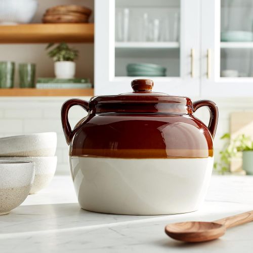  [아마존베스트]R&M International Traditional Style 4.5-Quart Large Ceramic Bean Pot with Lid, Brown