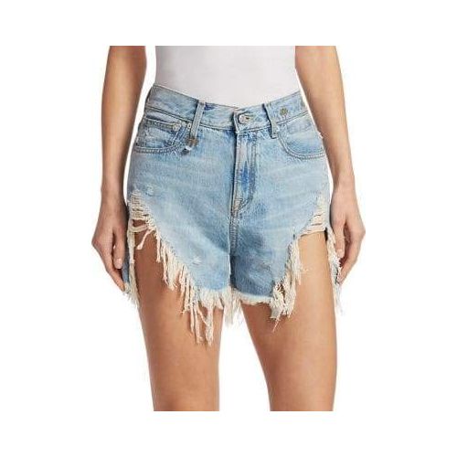  R 13 Shredded Slouch Denim Shorts