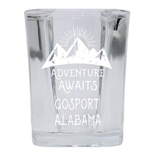  R and R Imports Gosport Alabama Souvenir Laser Engraved 2 Ounce Square Base Liquor Shot Glass Adventure Awaits Design