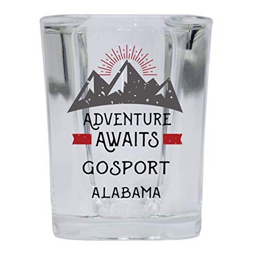  R and R Imports Gosport Alabama Souvenir 2 Ounce Square Base Liquor Shot Glass Adventure Awaits Design