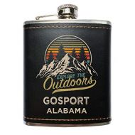 R and R Imports Gosport Alabama Explore the Outdoors Souvenir Black Leather Wrapped Stainless Steel 7 oz Flask