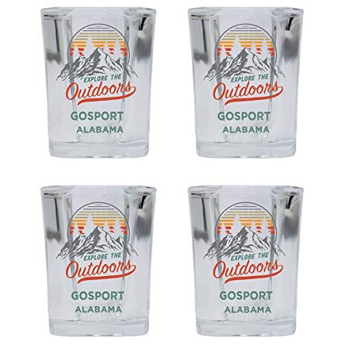  R and R Imports Gosport Alabama Explore the Outdoors Souvenir 2 Ounce Square Base Liquor Shot Glass 4-Pack