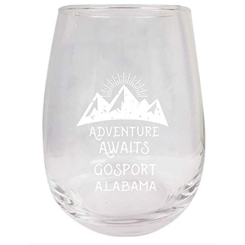  R and R Imports Gosport Alabama Souvenir 9 Ounce Laser Engraved Stemless Wine Glass Adventure Awaits Design 2-Pack