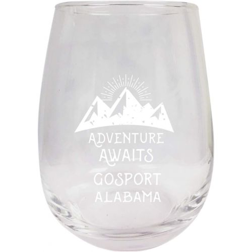  R and R Imports Gosport Alabama Souvenir 9 Ounce Laser Engraved Stemless Wine Glass Adventure Awaits Design 2-Pack