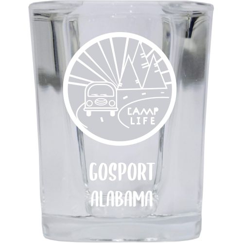  R and R Imports Gosport Alabama Souvenir Laser Engraved 2 Ounce Square Base Liquor Shot Glass 4-Pack Camp Life Design