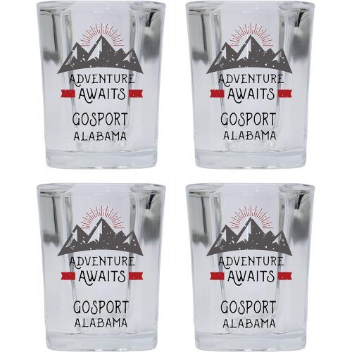  R and R Imports Gosport Alabama Souvenir 2 Ounce Square Base Liquor Shot Glass Adventure Awaits Design 4-Pack