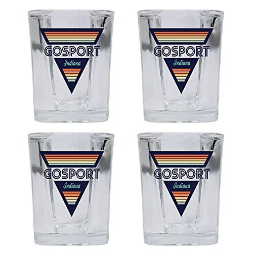  R and R Imports Gosport Indiana 2 Ounce Square Base Liquor Shot Glass Retro Design 4-Pack