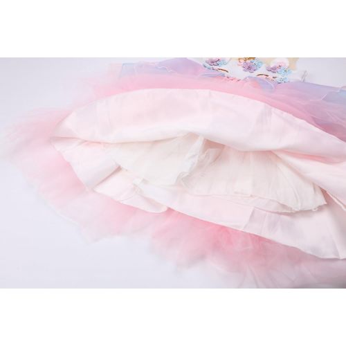  R-Cloud Girls Flower Unicorn Costume Pageant Princess Halloween Dress Up Cosplay Birthday Party Dress