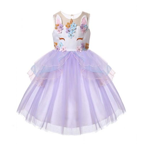  R-Cloud Girls Flower Unicorn Costume Pageant Princess Halloween Dress Up Cosplay Birthday Party Dress