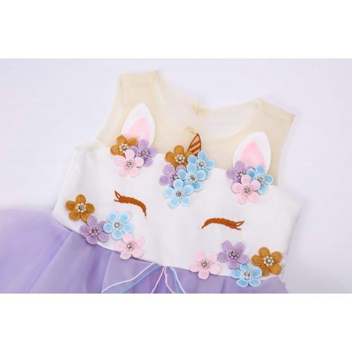  R-Cloud Girls Flower Unicorn Costume Pageant Princess Halloween Dress Up Cosplay Birthday Party Dress