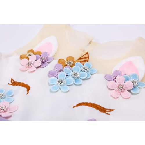  R-Cloud Girls Flower Unicorn Costume Pageant Princess Halloween Dress Up Cosplay Birthday Party Dress