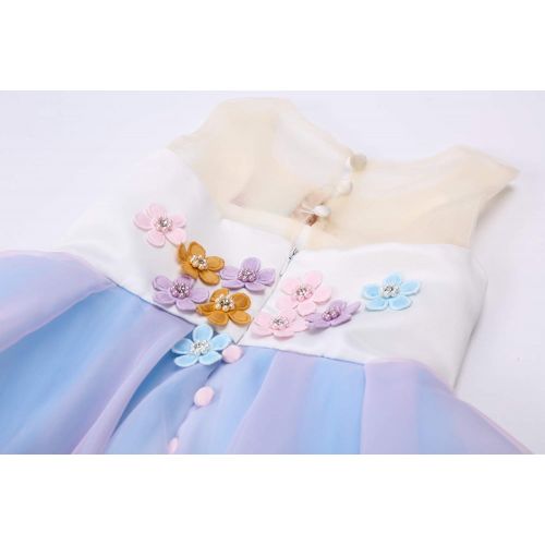  R-Cloud Girls Flower Unicorn Costume Pageant Princess Halloween Dress Up Cosplay Birthday Party Dress