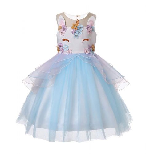  R-Cloud Girls Flower Unicorn Costume Pageant Princess Halloween Dress Up Cosplay Birthday Party Dress