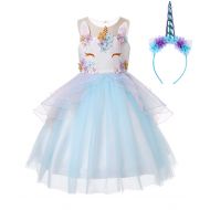 R-Cloud Girls Flower Unicorn Costume Pageant Princess Halloween Dress Up Cosplay Birthday Party Dress