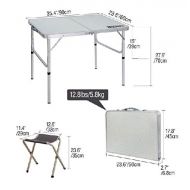 R-camp Table & Chair Sets Folding Camping Table with Chairs Adjustable Portable Picnic BBQ Table Medium with 2 Stools