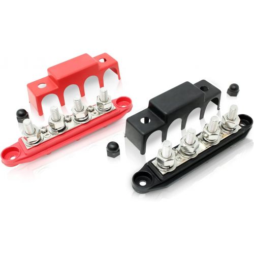  R2X Racing 4 Post Power Distribution Block Bus Bar Pair with Cover - Made in The USA - 250 Amp Rating ? Marine Bus Bar, Automotive, and Solar Wiring ? Battery Terminal Distribution Block - (S