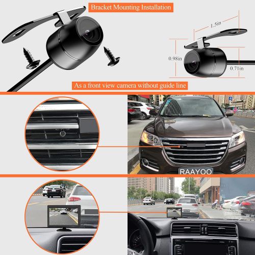  Reverse Backup Camera,RAAYOO L002 170 Degree Wide View Angle 2-in-1 Universal Car Front/Side/Rear View Camera,2 Installation Options,Removable Guildlines,mirror non-mirror image,12