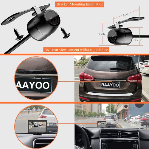  Reverse Backup Camera,RAAYOO L002 170 Degree Wide View Angle 2-in-1 Universal Car Front/Side/Rear View Camera,2 Installation Options,Removable Guildlines,mirror non-mirror image,12