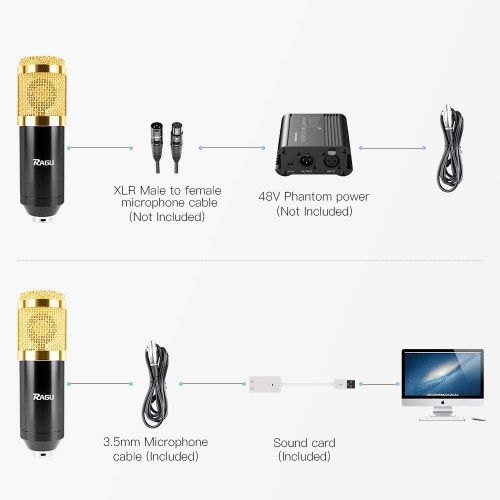 [아마존베스트]RAGU Condenser Microphone Bundle, 8-in-1 Cardioid Condenser Microphone Kit for Studio Recording and Brocasting