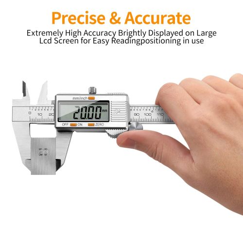  [아마존베스트]RAGU Digital Caliper Stainless Steel 6 inch, Electronic Vernier Caliper Measuring Tool with Large LCD Display Gauge, Inch/Metric Conversion, 20 cm Steel Ruler and Glove for Househo