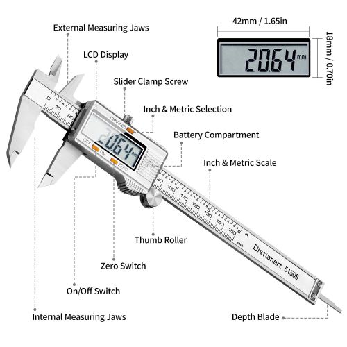  [아마존베스트]RAGU Digital Caliper Stainless Steel 6 inch, Electronic Vernier Caliper Measuring Tool with Large LCD Display Gauge, Inch/Metric Conversion, 20 cm Steel Ruler and Glove for Househo