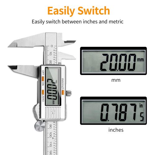  [아마존베스트]RAGU Digital Caliper Stainless Steel 6 inch, Electronic Vernier Caliper Measuring Tool with Large LCD Display Gauge, Inch/Metric Conversion, 20 cm Steel Ruler and Glove for Househo