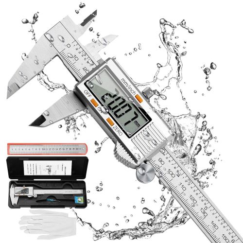  [아마존베스트]RAGU Digital Caliper Stainless Steel 6 inch, Electronic Vernier Caliper Measuring Tool with Large LCD Display Gauge, Inch/Metric Conversion, 20 cm Steel Ruler and Glove for Househo