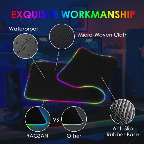  RAGZAN Large RGB Gaming Mouse Pad Led Extended XXL Soft Mousepad with 14 Lighting Mode, Anti-Slip Rubber Base Computer Key Board Mouse Mat for PC Gamer/Laptop Gamer/Officer( 31.5×1