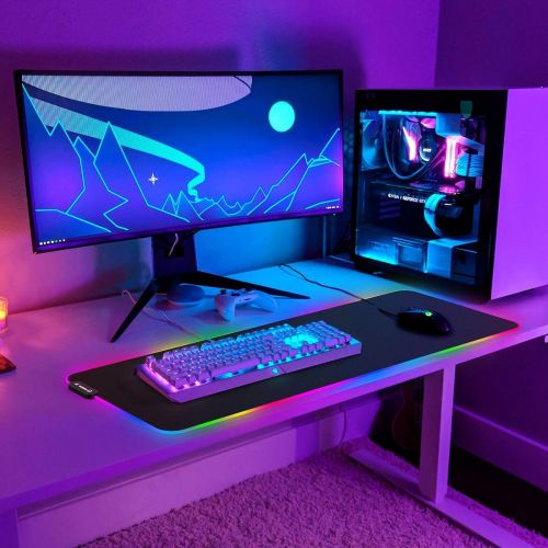  RAGZAN Large RGB Gaming Mouse Pad Led Extended XXL Soft Mousepad with 14 Lighting Mode, Anti-Slip Rubber Base Computer Key Board Mouse Mat for PC Gamer/Laptop Gamer/Officer( 31.5×1